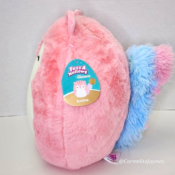 💛 AMINA 🐿️ULTRA RARE Pink Rainbow Squirrel FuzzAMallow Squishmallow NWT books - Picture 2 of 9